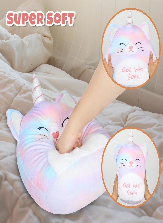 Easfan 13'' Get Well Soon Unicorn Cat Plush Pillow Soft Cute Stuffed Animal with Silver Horn Feel Better Gifts for Kids Patient Feel Better for Women - Image 2